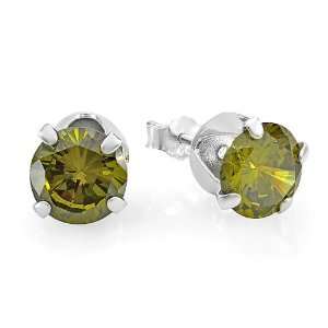    Peridot Round Green CZ Sterling Silver 7 mm Stud Earrings Jewelry