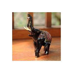  NOVICA Lacquered wood figurine, Happy Elephant