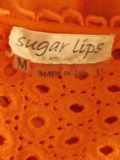 Anthropologie Sugar Lips orange cotton silk eyelet trim peasant top M 