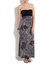 Black Pattern (Black) Lace Print Bandeau Maxi  254711509  New Look