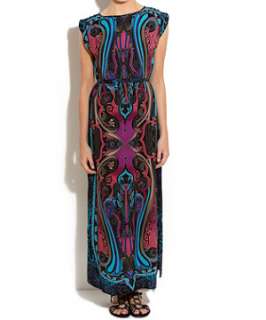null (Multi Col) Capped Sleeve Scarf Print Maxi Dress  246509499 