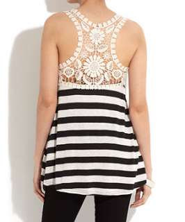 Cream (Cream) Stripe Vest with Crochet Detail Back  243569913  New 