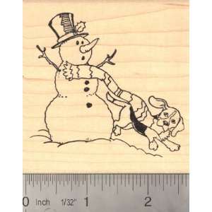  Beagle Dog with Snowman Rubber Stamp Arts, Crafts 