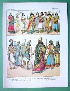 ASSYRIA Costume of Kings Soldiers Priests   COLOR Litho Print  