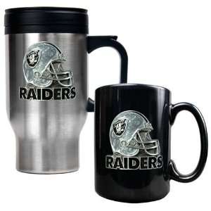  Oakland Raiders Travel Mug & Ceramic Mug Set   Helmet Logo 