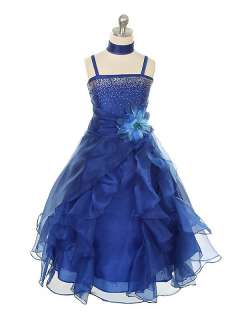 Royal Blue Two Tone Organza Flower Girl Dress size 4 6 8 10 12 14 