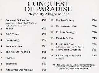 Allegro Milano CD Conquest Of Paradise   VANGELIS Cover  