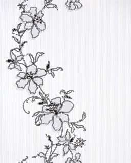 Vinyl Tapete Schwarz Weiß Blumen Tattoo Modern Blumen  