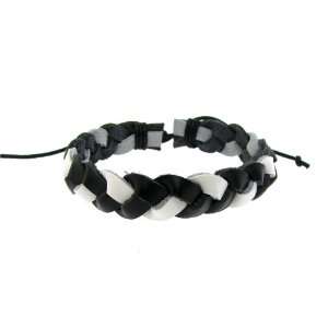   White & Black Braided Mens Adjustable Leather Bracelet   8 Jewelry