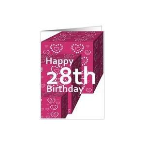  28 Birthday Greeting Card with Heart Covered Gifts Card 