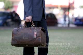 Vintage Mens Cowhide Leather Travel Case Duffle Bag A2  