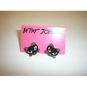  New Betsey Johnson Black Kitty Cat Stud Earrings 