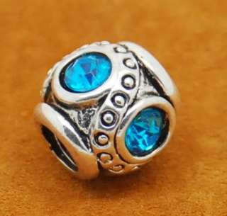 925 STERLING Silver Bead 4 European Bracelet BLUE CZ BALL CHARM    4 