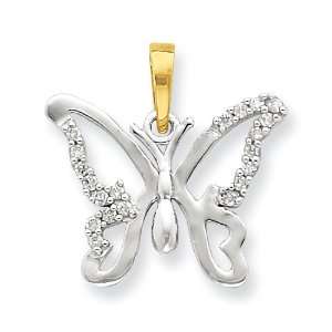  Sterling Silver & Vermeil Diamond Butterfly Pendant 
