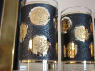 Libby Gold Coin Glasses Black Enamel Hiball Tumblers  