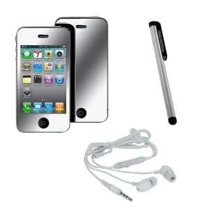   Screen Guard + Silver Stylus Pen + White Earphone w/mic for Iphone 4S