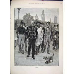   1882 Soldier Recruits Dog Street Scene Antique Print