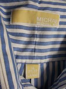 mens blue striped MICHAEL KORS casual dress shirt L 16 34 35  