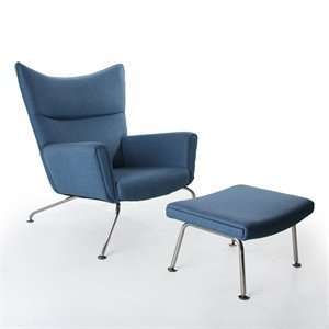   Mod Imports FMI1202 Blue Wing Ottoman Accent Chair
