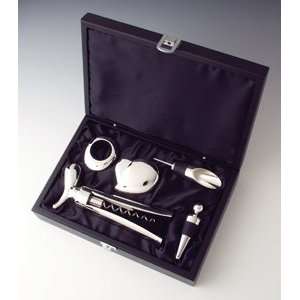  Deluxe Silver Plated Wine Tool Set In Black Box