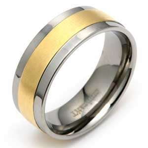   High Polished Titanium Ring with Gold Plated Center For Men Jewelry