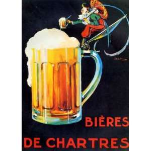  PIERROT GLASS OF BEER BIERES DE CHARTRES LARGE VINTAGE 