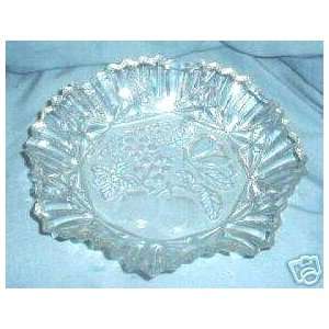    Large Shallow Glass Bowl with Embossed Fruit 