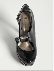   GUESS Black HERLA w/Buckle Platform Patent Pumps Shoes Heels  
