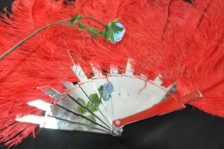 45 Stunning red Ostrich Feather Fan with mirror staves  