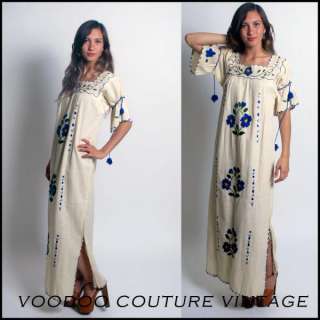   ETHIC EMBROIDERY MEXICAN FESTIVAL BOHO MAXI DRESS BELL PUFF SLV  