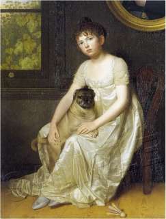 1810 REGENCY VICTORIAN Girl PUG Dog CANVAS Art ~ LARGE  