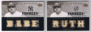 BABE RUTH 2007 UPPER DECK PREMIER BABE RUTH GAME USED 8 PIECE BOTH 