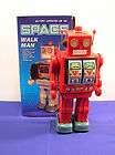 Space Walk Man Battery Operated Robot Tin Toy RED ME 100 NIB NOS FREE 