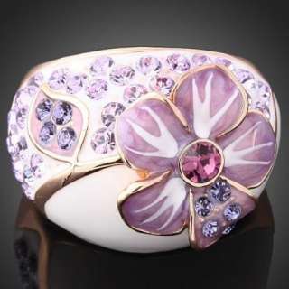 Violet Flower Swarovski Crystals Fashion Gold GP Ring  