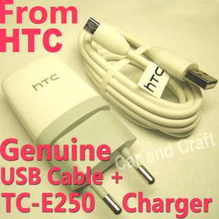 Genuine HTC White TC E250 EU Charger Adapter+USB Cable Desire HD7 HD2 