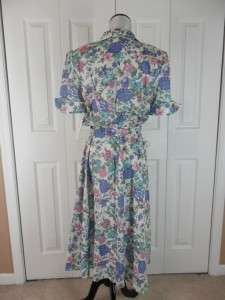   Alan Petites Career Dress W/ Belt Size 12 Floral Long Modest  