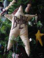 BELIEVE primitive STAR tree topper w/ bell accents NEW  