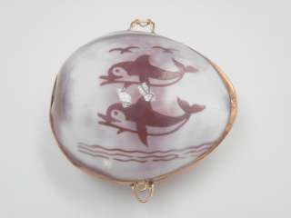 HAND CARVED DOLPHIN COWRIE SHELL PILL TRINKET BOX COIN PURSE #7323H 