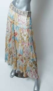 BCBG Max Azria Multi color Printed Embellished Waist Maxi Skirt S 