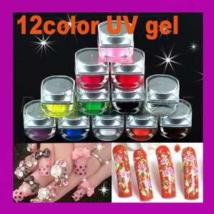 12Mix Color UV Acrylic Nail Art Glitter Builder Gel Set  