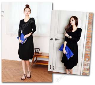   Long Sleeve Skirt Cotton Casual Mini Dress With Belt Black #191