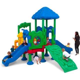  Center Commercial Playground  4 Deck with Roof Ground Spike Mounting