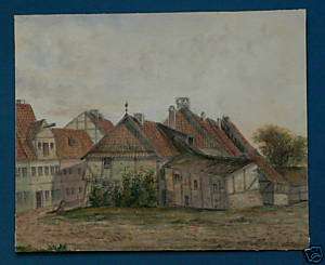 Aquarell   HILDESHEIM MORITZBERG Schiefe Häuser   1860  