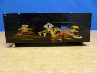 Large Vintage Japanese Painted Wooden Jewelry Box T82  