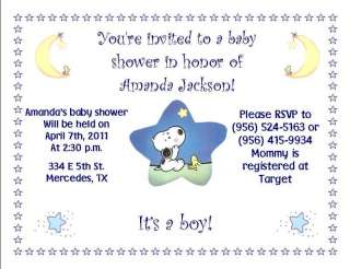 12 Baby Snoopy Birthday and/or Baby Shower Invitations  