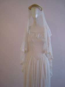 1920S ART DECO WEDDING DRESS & TIARA + VEIL FRENCH NET  