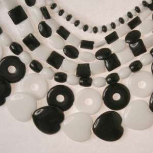 Black Onyx White Jade Rondelle+Barrel+Rectangle Beads  