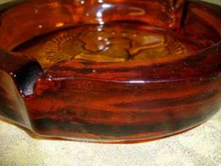 Heavy Amber Glass 10 Ashtray Indiana Tiara Eagle & Shield  