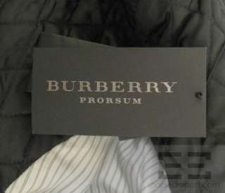 Burberry Prorsum Mens Navy Blue Wool & Black Leather Pea Coat Size 50 