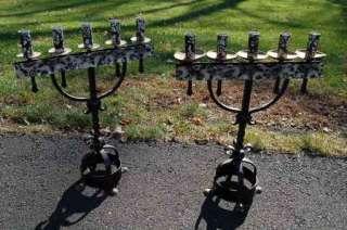 Pair of Wrought Iron 5 Light Candelabra + + + chalice  